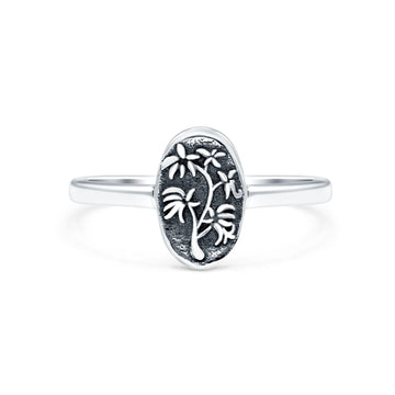 Flowers Oxidized Band Solid 925 Sterling Silver Thumb Ring (9.5mm)